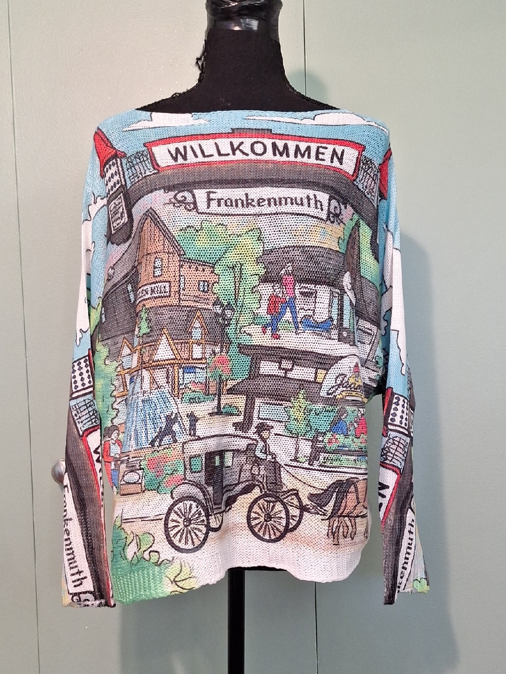 Nwt Yolly Willommen Frankenmuth Michigan German Town Knit Sweater Oversized M/L